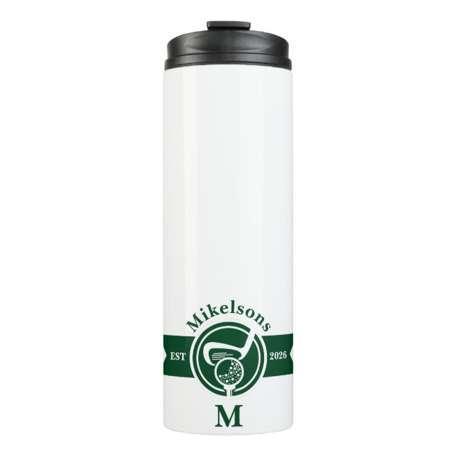 Personalized Classic Green Golf Monogram Crest Thermal Tumbler (Front)