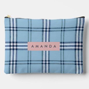 Personalized Classic Light Blue & Navy Plaid  Accessory Pouch