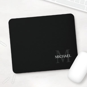 Personalized Classic Monogram and Name Black Mouse Pad