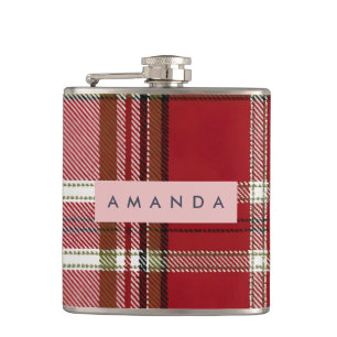 Personalized Classic Red and Olive Plaid  Hip Flask