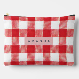 Personalized Classic Red Gingham Plaid Accessory Pouch