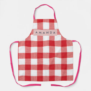 Personalized Classic Red Gingham Plaid Apron