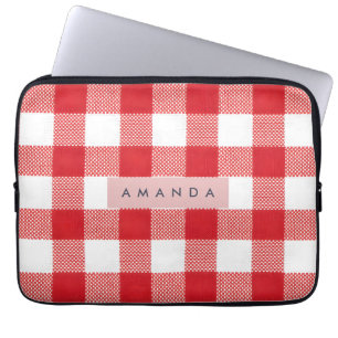 Personalized Classic Red Gingham Plaid Laptop Sleeve