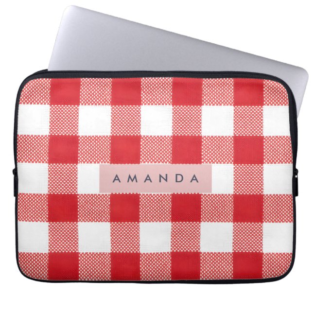 Personalized Classic Red Gingham Plaid Laptop Sleeve (Front)