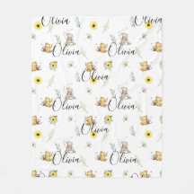 PERSONALIZED CLASSIC WINNIE BEAR BABY BLANKET GIFT