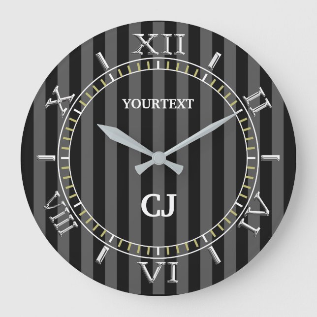 Personalized Classy Vertical Stripes Dial on a Large Clock (Front)