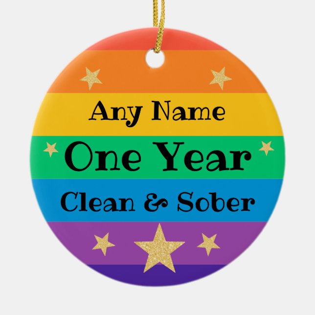 Personalized clean sober sobriety keepsake gift ceramic tree decoration (Front)