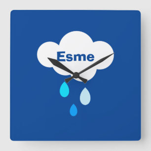 Personalized Cloud and Rain Square Wall Clock