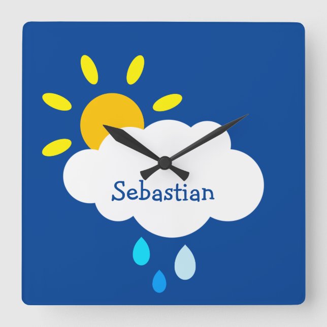 Personalized Cloud and Rain Square Wall Clock (Front)