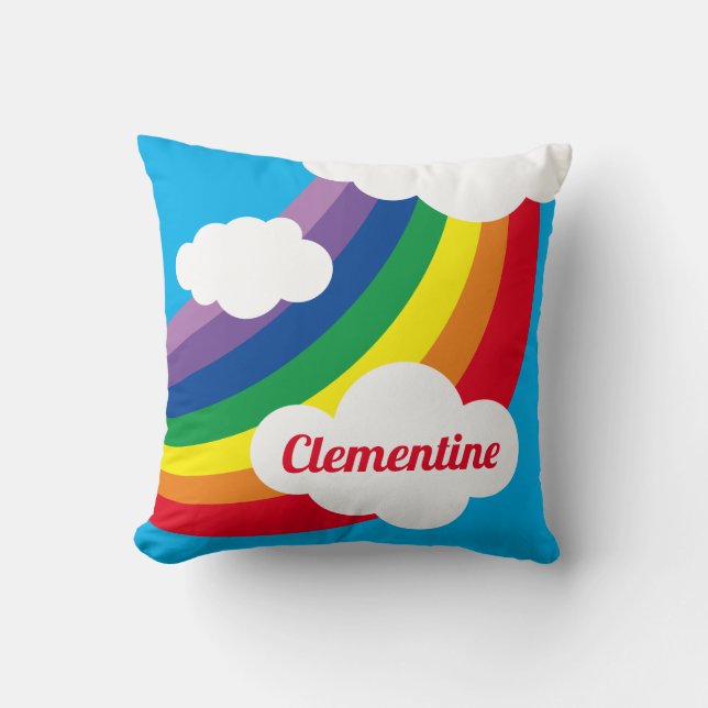 Personalized Cloud, Raindrops & Rainbow Cushion (Front)