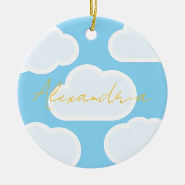 Personalized Clouds Name Christmas Ceramic Tree Decoration (Front)