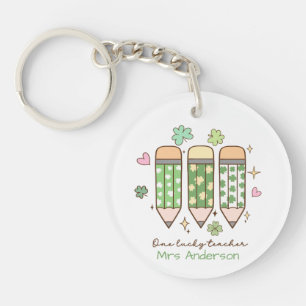 Personalized Clover One Lucky Teacher Pencil  Key Ring