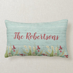 Personalized Coastal Christmas Beach Grass Lumbar Cushion