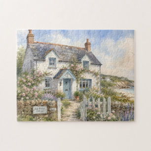 Personalized Coastal Cottage Watercolour Jigsaw Puzzle