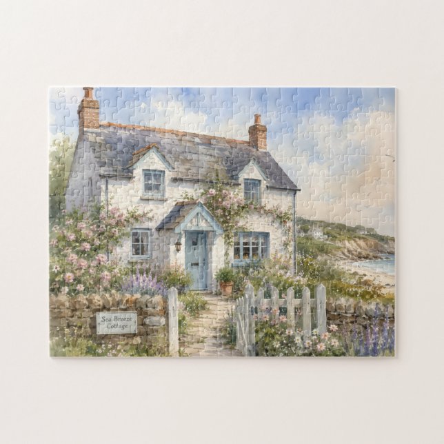 Personalized Coastal Cottage Watercolour  Jigsaw Puzzle (Horizontal)