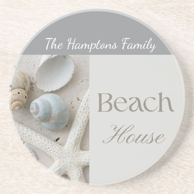 Personalized Coastal Seashell Gift for Beach House Coaster (Front)