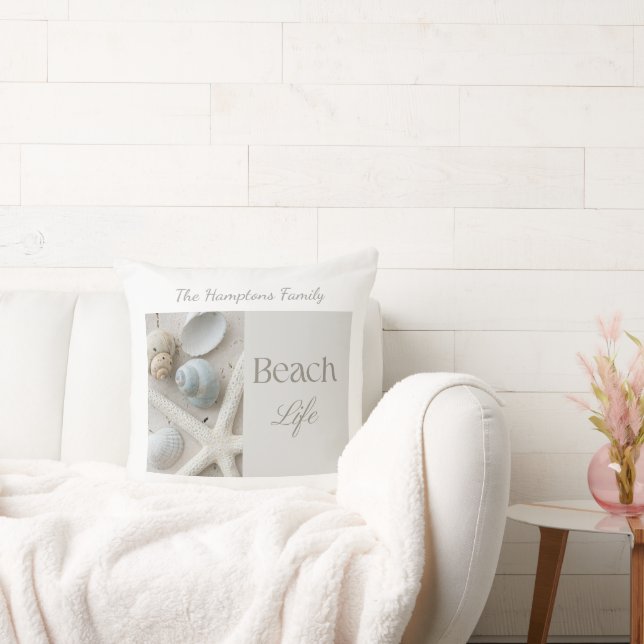 Personalized Coastal Seashell Gift for Beach House Cushion (Couch)