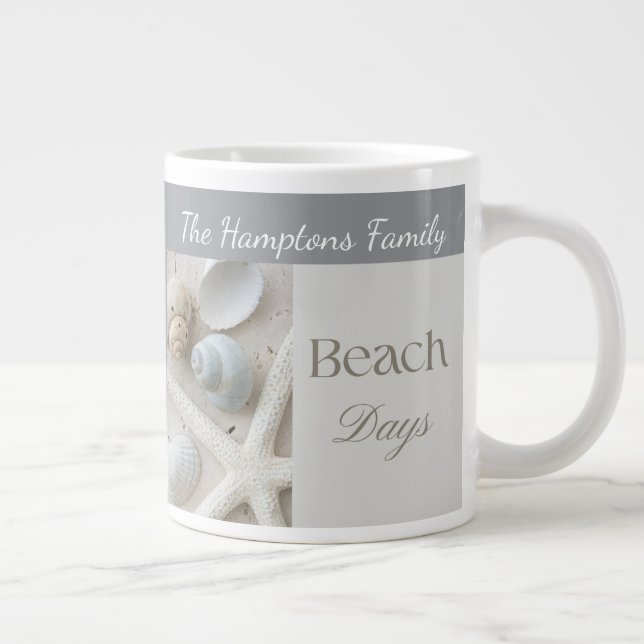 Personalized Coastal Seashell Gift for Beach House Large Coffee Mug (Right)