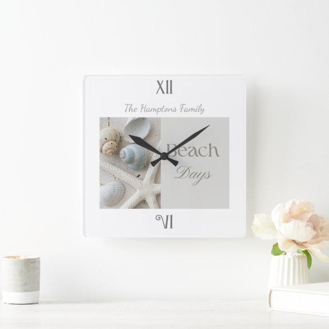Personalized Coastal Seashell Gift for Beach House Square Wall Clock (Home)
