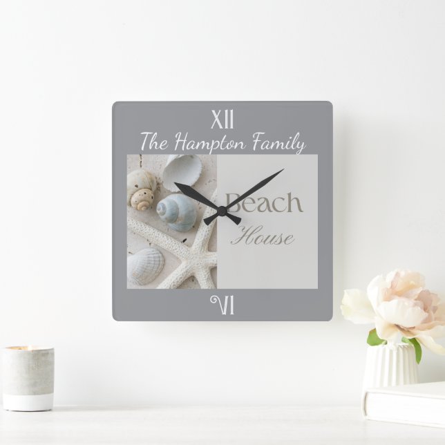 Personalized Coastal Seashell Gift for Beach House Square Wall Clock (Home)