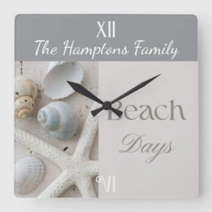 Personalized Coastal Seashell Gift for Beach House Square Wall Clock