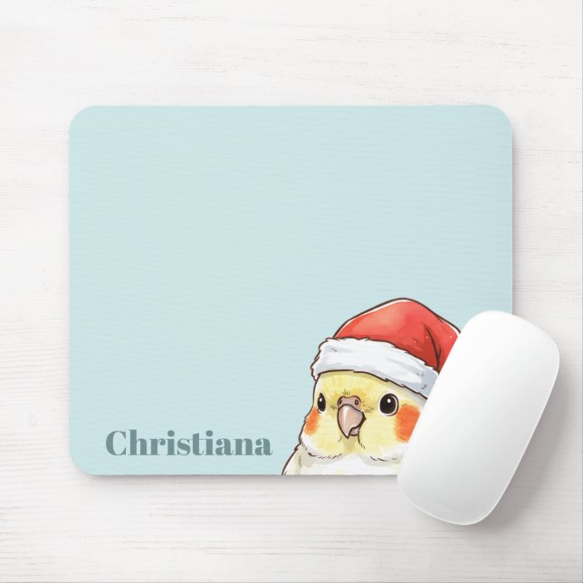 Personalized Cockatiel Wearing Santa Hat  Mouse Pad (With Mouse)