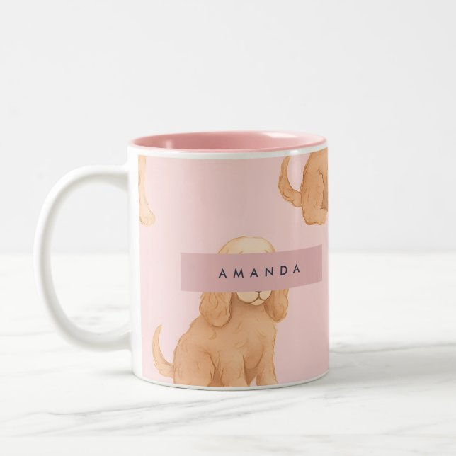 Personalized Cocker Spaniel Dog with Glasses Two-Tone Coffee Mug (Left)