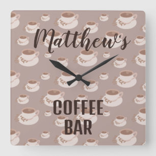 Personalized Coffee Bar Station Square Wall Clock