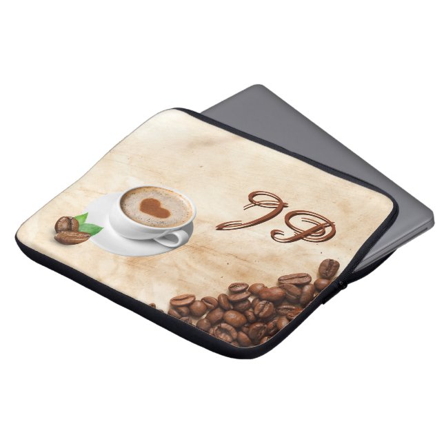 Personalized Coffee Laptop Sleeve Initials (Front Top)