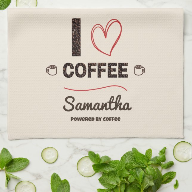 Personalized Coffee Lover Kitchen Decor Tea Towel (Folded)