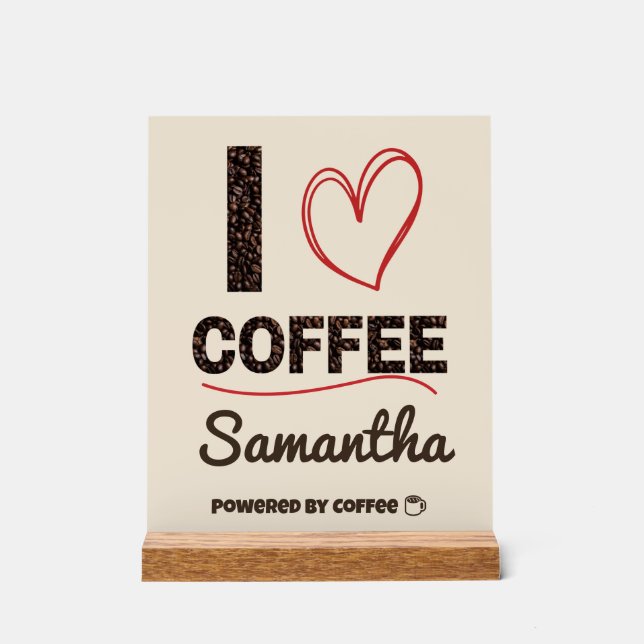 Personalized Coffee Lover Powered by Coffee Gift Acrylic Sign (Front)