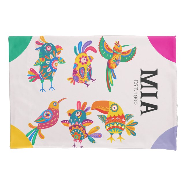 Personalized colorful birds Hand drawn cartoon Kid Pillowcase (Front-Left)