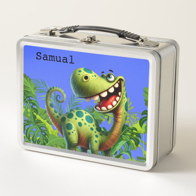 Personalized Colorful Dinosaur Metal Lunch Box (Front)