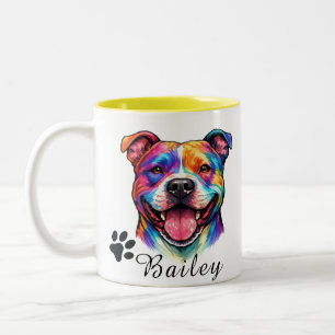 Personalized Colorful Dog Portrait    Custom Pets Two-Tone Coffee Mug
