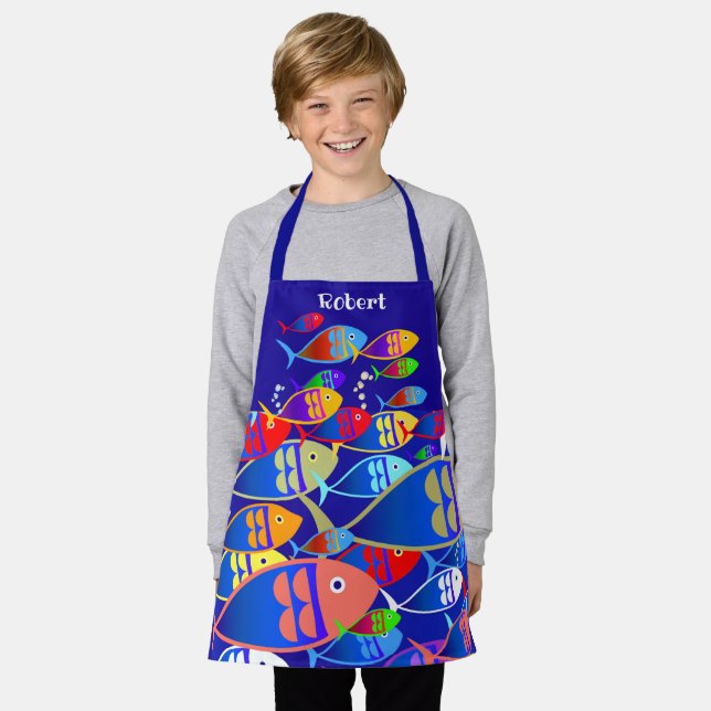 Personalized Colorful Fish Apron (Worn)