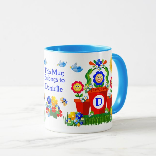 Personalized Colorful flowers with Emoji faces Mug (Front Right)