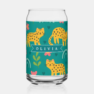 Personalized Colorful Fun Leopard Jungle Name Gift Can Glass
