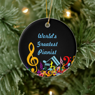 Personalized Colorful Jumbled Music Notes on Black Ceramic Tree Decoration