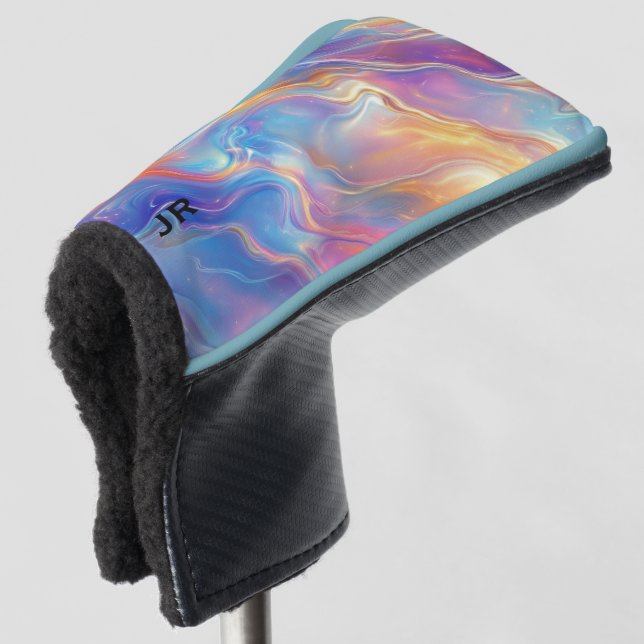 Personalized Colorful Opal Swirly Marble Texture Golf Head Cover (3/4 Front)