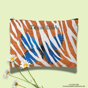 Personalized colorful orange leather White pattern Accessory Pouch