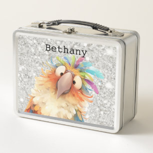 Personalized Colorful Parrot Glitter Lunch Box