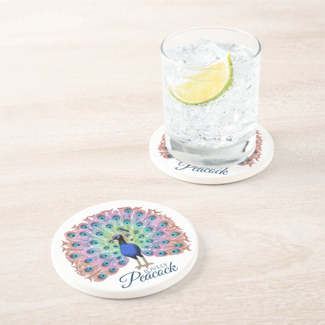 Personalized Colorful Peacock Illustration Coaster (Side)