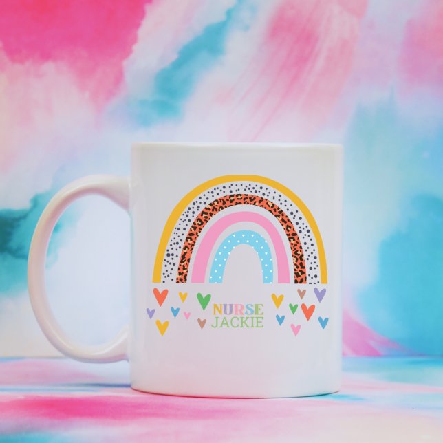 Personalized Colorful Rainbow Hearts Nurse   Coffee Mug (Creator Uploaded)