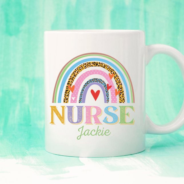 Personalized Colorful Rainbow Nurse Coffee Mug (Creator Uploaded)