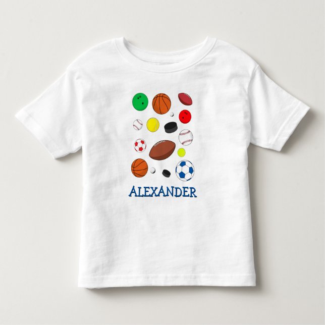 Personalized Colorful Sports Balls Toddler T-Shirt (Front)