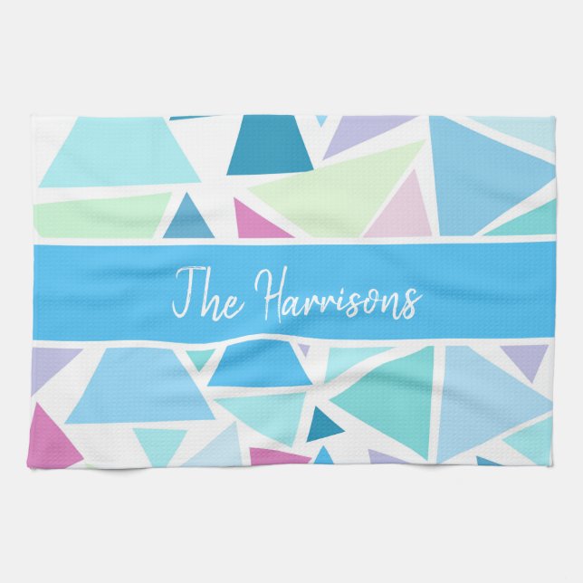 PERSONALIZED COLORFUL TRIANGLES DISH TOWEL (Horizontal)