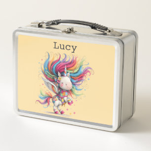 Personalized Colorful Unicorn in Peach Lunch Box