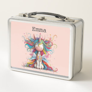 Personalized Colorful Unicorn in Pink Lunch Box