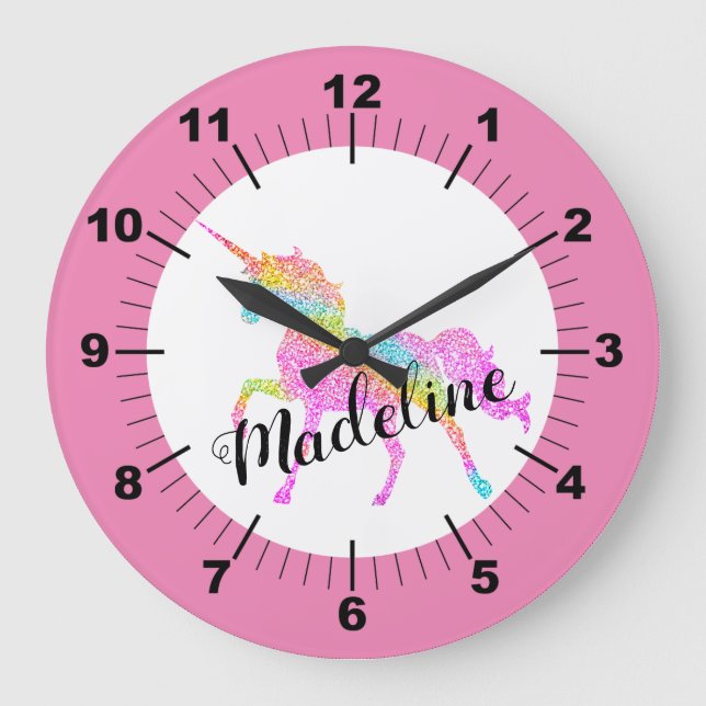 Personalized Colorful Unicorn Large Clock (Front)