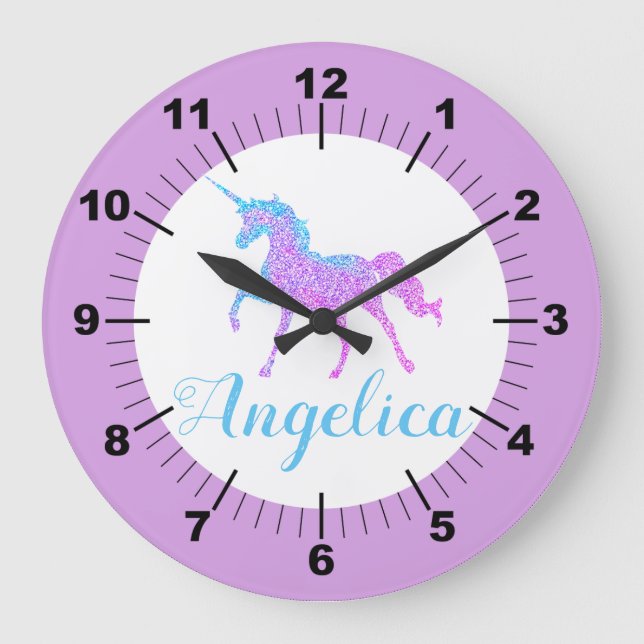 Personalized Colorful Unicorn Large Clock (Front)